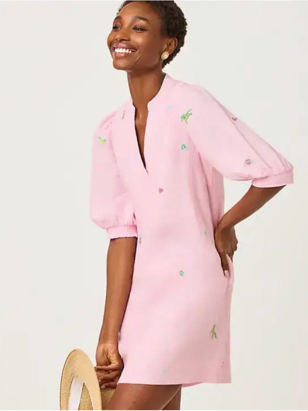 Lilly Pulitzer derby ๐ conch shell linen Pink Embroidered shift dress ๐ NWT sz 4
